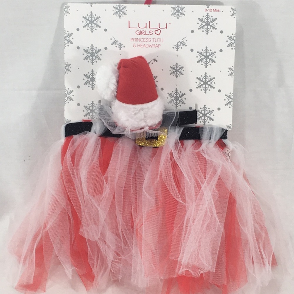 Lulu Girls Christmas Tutu & Headwrap, Red, White
